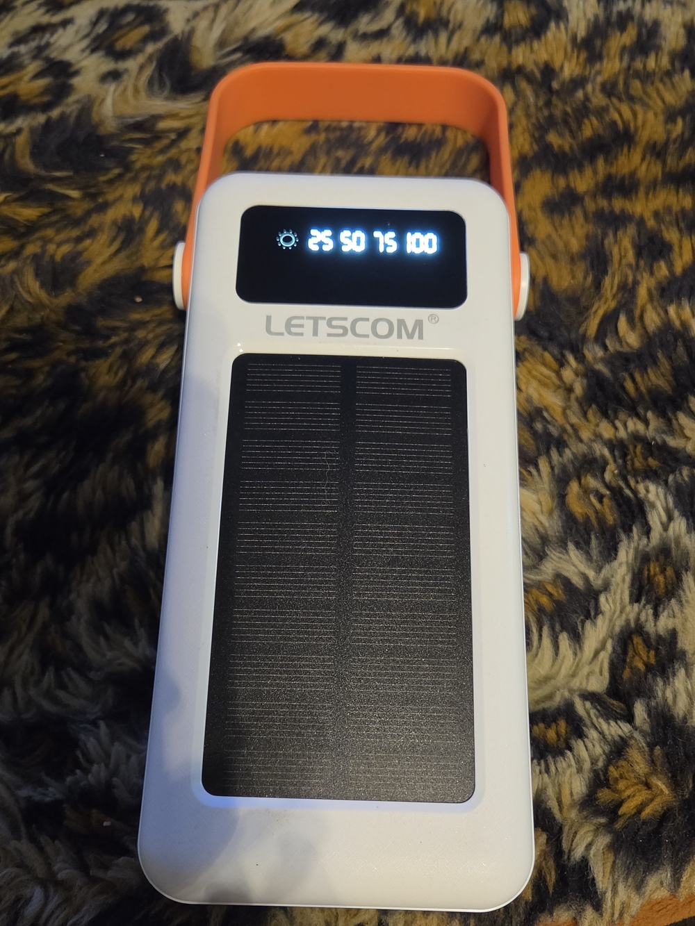 LETSOM Portable Solar Power Bank with Orange Handle - White